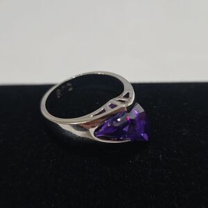 Silver Ring with Sparkling Purple Crystal